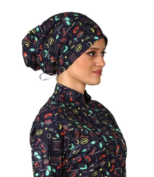 Likralı Pamuklu Tesettür Bone Hastane Desenli