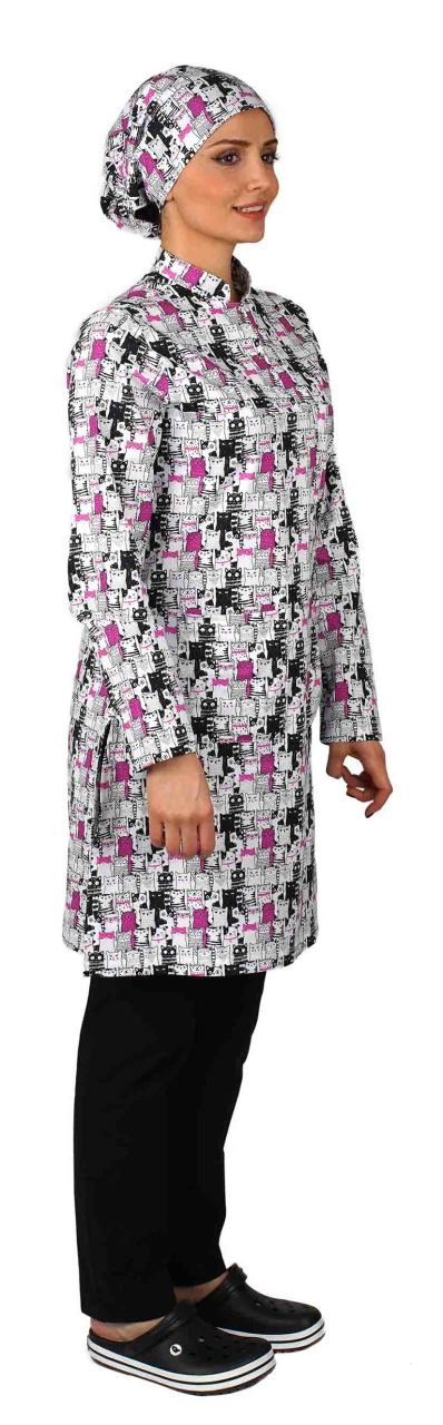 Likralı Pamuklu Tesettür Üst Forma Kedicik Desen