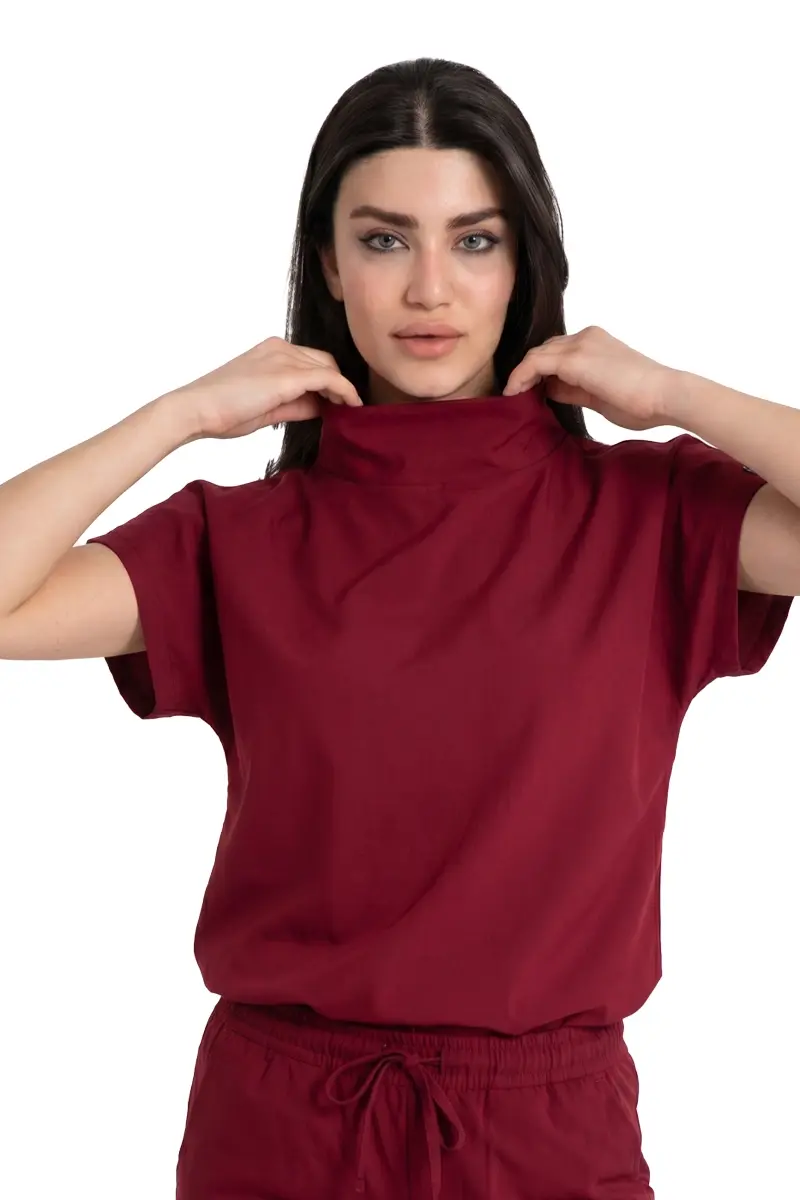 Kadın Degaje Yaka Cerrahi Forma Tek Üst - Özel Tasarım 42/L - Bordo