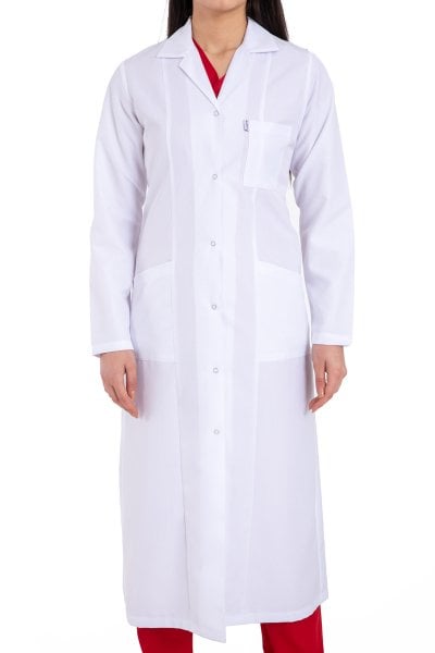 Tesettür Boy Kadın Beyaz Önlük Ceket Yaka 120 cm Bp10