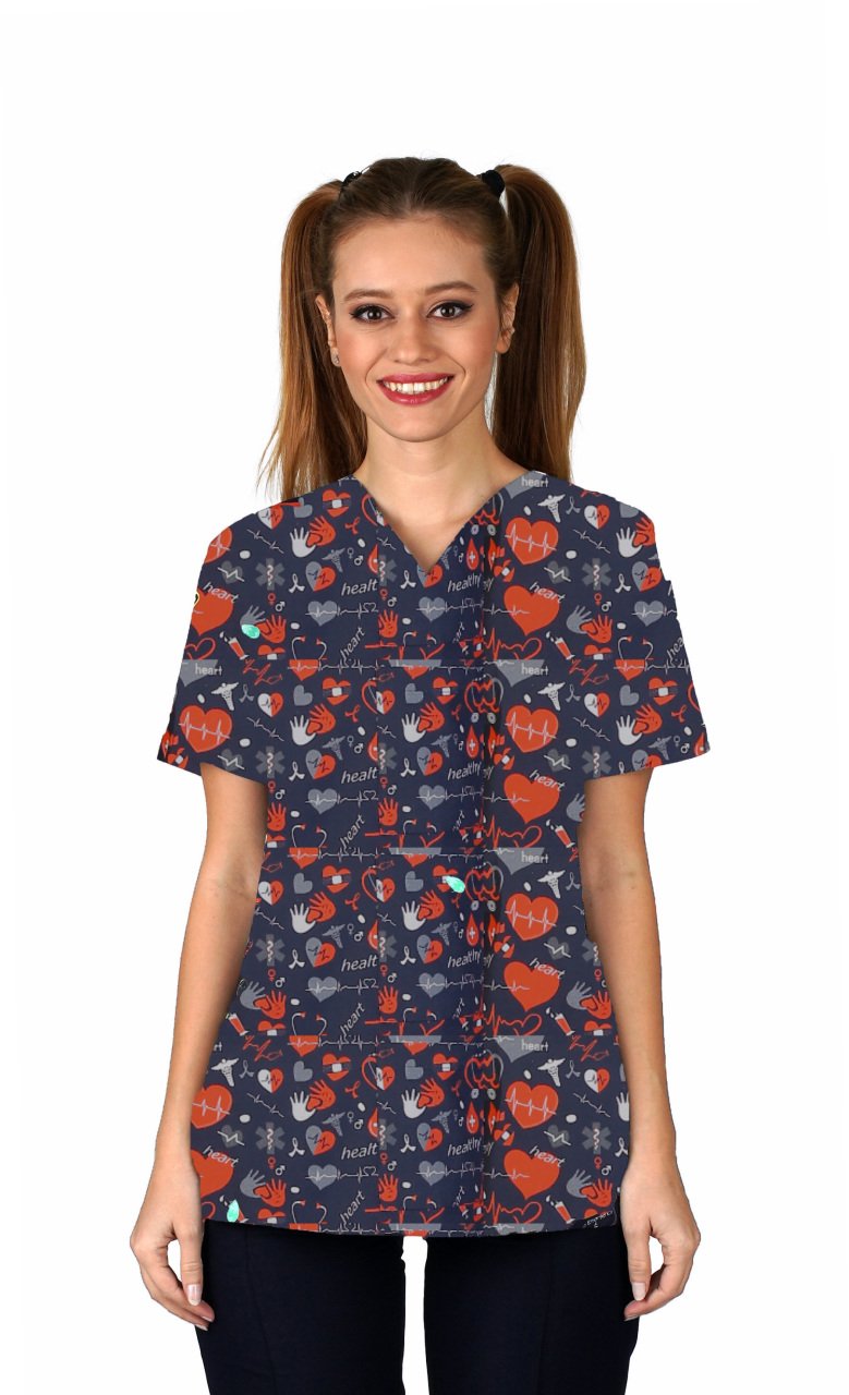 Likralı Pamuklu Kadın Üst Kalp Tıp Desenli rg03 34/XXS