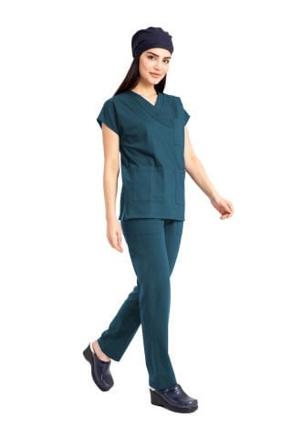 Dr.Greys Modeli Cerrahi Forma Bayan Takım Terikoton Kumaş Petrol Yeşili