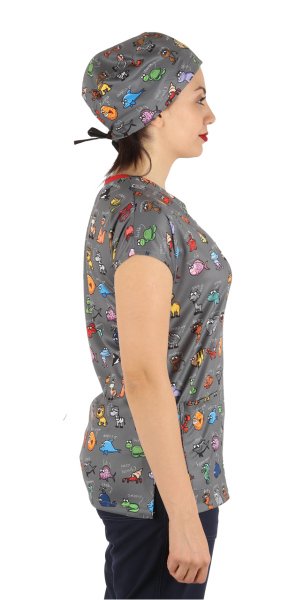 Hayvanlar Alemi Desenli Bayan Cerrahi Forma Üst