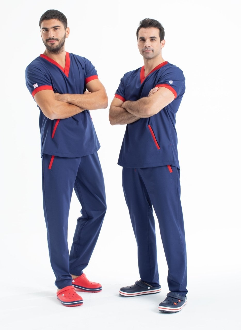 Özel Tasarım Doktor Forması Likralı Pamuklu Açık Lacivert Kumaş Erkek FT Model