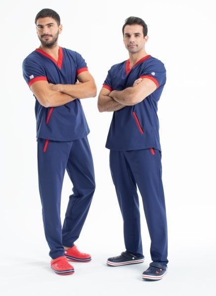 Özel Tasarım Doktor Forması Likralı Pamuklu Açık Lacivert Kumaş Erkek FT Model