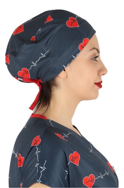 Ritim Kalp Desenli Lacivert Kumaş Bone