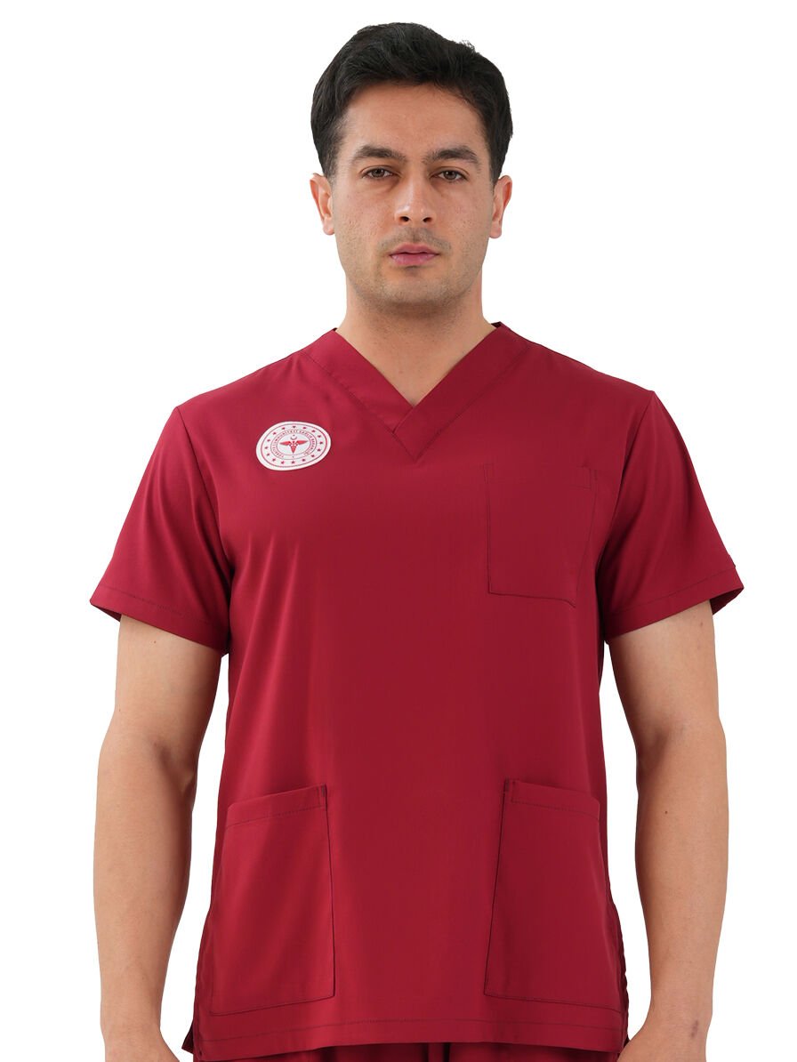 Biking Red Erkek Likralı Cerrahi Forma - Sağlık Bakanlığı Uyumlu | Labor Scrubs