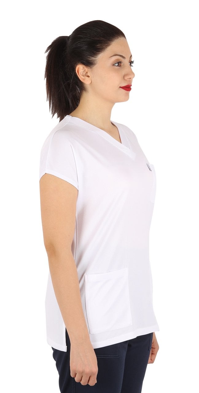 Dr Greys Model Cerrahi Üst Beyaz Dry Touch Yazlık Çok İnce Kumaş Kadın Üst