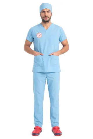 Alaskan Blue Super Stretch 4 Yön Likralı Erkek Cerrahi Forma - Sağlık Bakanlığı Uyumlu | Labor Scrubs