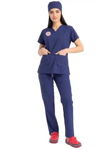 Patriot Blue Super Stretch 4 Yön Likralı Kadın Cerrahi Forma - Sağlık Bakanlığı Uyumlu | Labor Scrubs