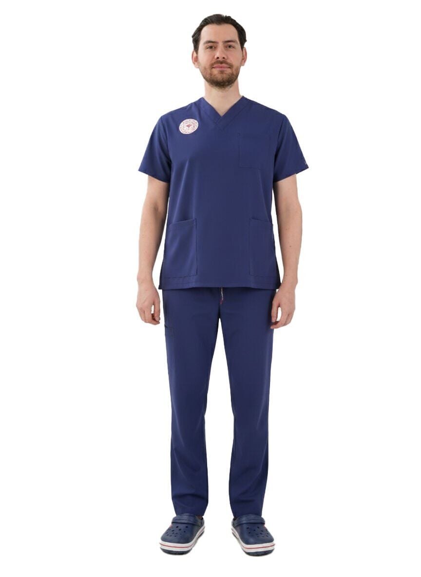 Patriot Blue Super Stretch 4 Yön Likralı Erkek Cerrahi Forma - Sağlık Bakanlığı Uyumlu | Labor Scrubs