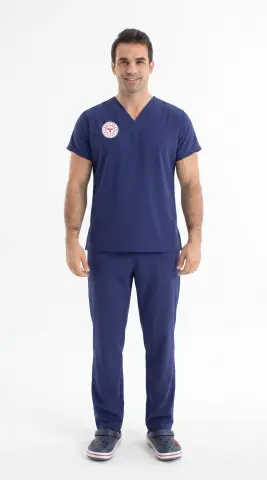 Patriot Blue Super Stretch 4 Yön Likralı Erkek Cerrahi Forma - Sağlık Bakanlığı Uyumlu | Labor Scrubs
