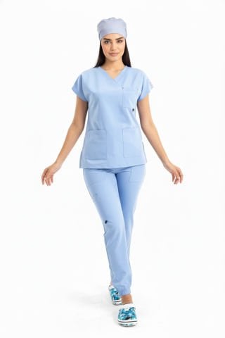 LABOR| Jogger Scrubs Takım | Elastik Kumaş Likralı Pamuklu |  Kadın Cerrahi Forma | Deniz Mavisi