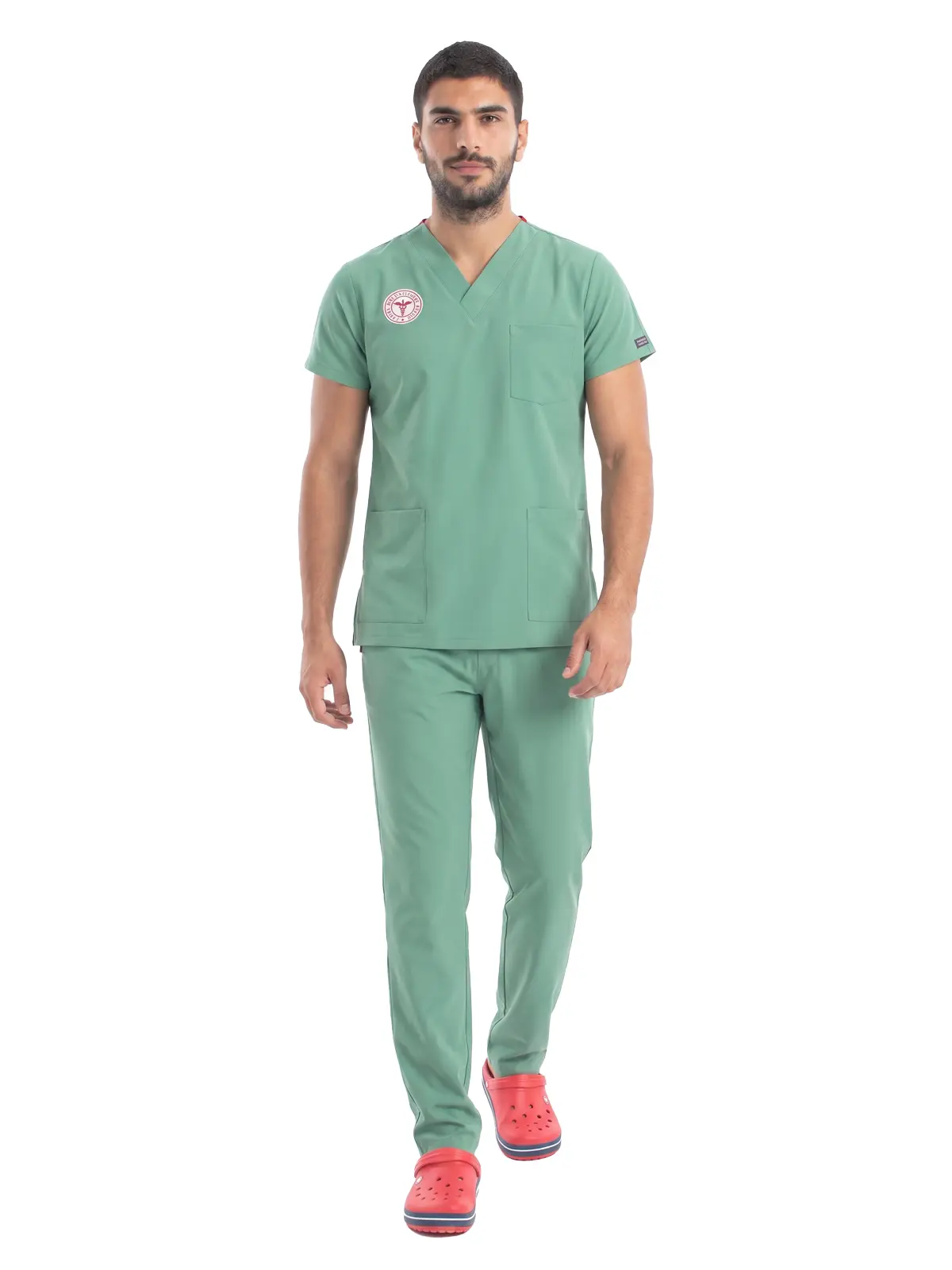 Frosty Spruce Cerrahi Yeşil Ameliyathane Forması - 4 Yön Likralı Esnek Kumaş - Sağlık Bakanlığı Yönetmelik Uyumlu Erkek Scrubs