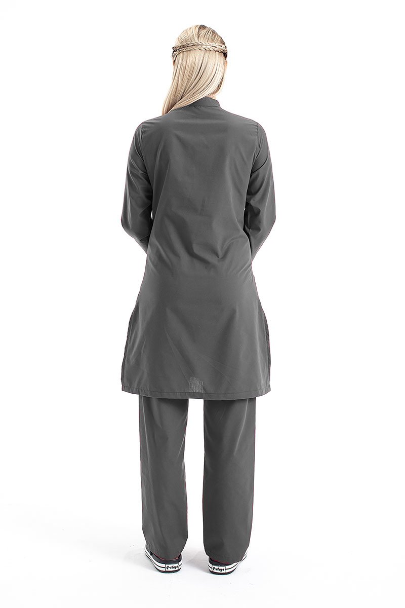 Tesettür Doktor Forması Hakim Yaka Terikoton Takım Tst03 46-2XL - Füme