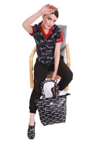 Dr Bag Siyah Çanta Unisex Doktor Desenli