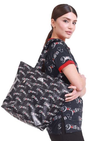 Dr Bag Siyah Çanta Unisex Doktor Desenli