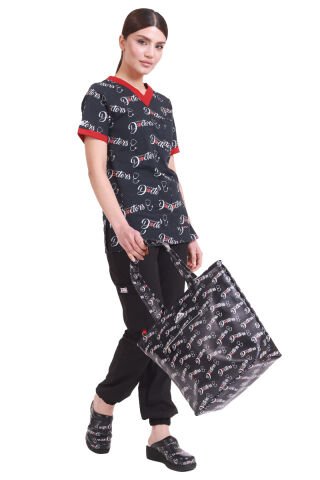 Dr Bag Siyah Çanta Unisex Doktor Desenli