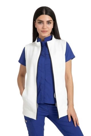 Beyaz Dalgıç Kumaş Yelek | Doktor Hemşire Sağlık Çalışanı | Unisex