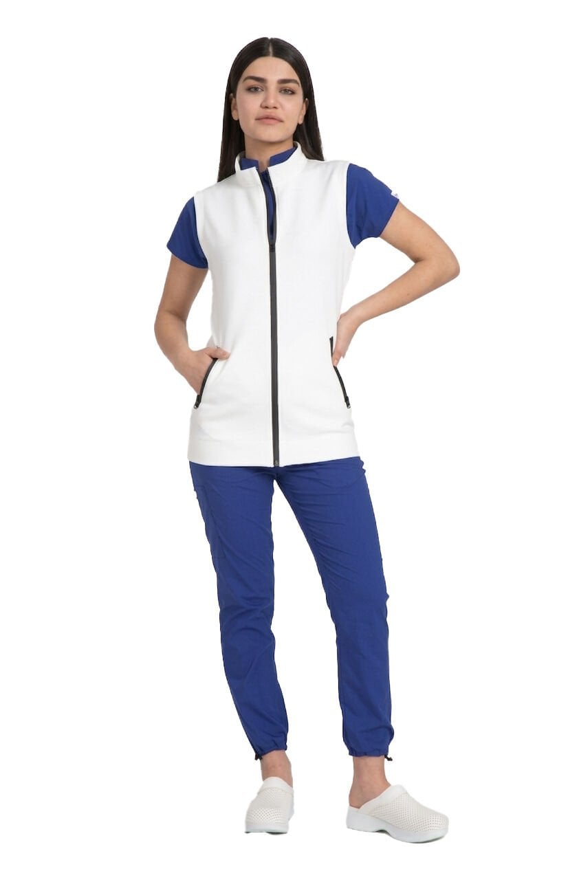 Beyaz Dalgıç Kumaş Yelek | Doktor Hemşire Sağlık Çalışanı | Unisex