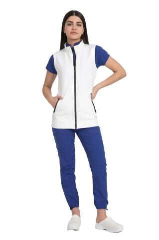 Beyaz Dalgıç Kumaş Yelek | Doktor Hemşire Sağlık Çalışanı | Unisex