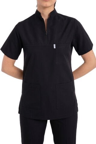 Kadın Likralı Scrubs Cerrahi Takım - Hakim Yaka Havuç Kesim İDX-1 - Siyah